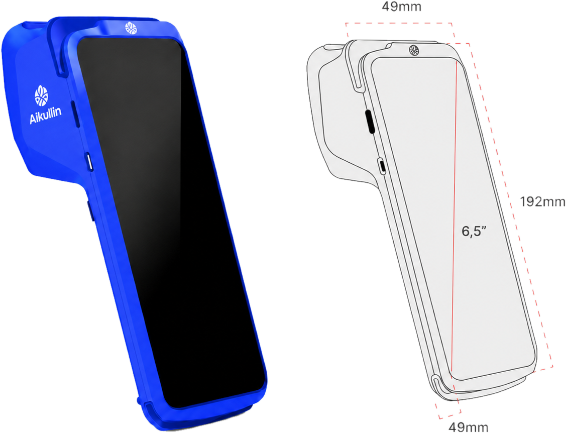 Plano del POS Aikullin con medidas 192 mm x 49 mm